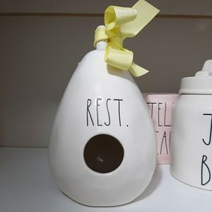 Rae Dunn REST avocado shaped birdhouse w/ feather